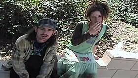 horny couple gets wild screwing in the park outdoors