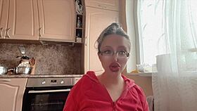 kinky glasses girl teases with huge assets long nails