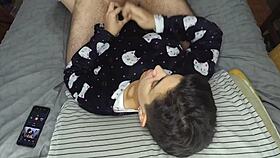 Handjob leads to thick cum mouthful before bedtime