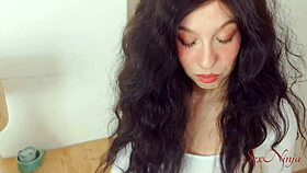 A curvy brunette fuck doll with big ass and natural tits gets bent over for monster cock creampie in taboo roleplay