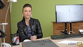 brunette czech teen sucks cock fingering pussy for cash in office