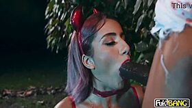 Roxie Sinner takes double penetration doggystyle from monster cocks in zombie swalloween orgy creampie facial!