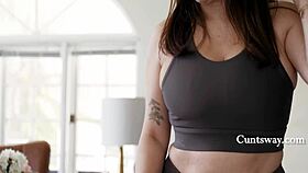 blindfolded cutie gets licked and scissored by big ass bbw