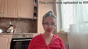 kinky glasses girl teases with huge assets long nails