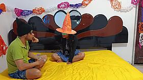 devouring the juicy pussy of sexy halloween witch in costume