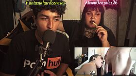 Alison Gonzalez reacts to top Argentinian porn then sucks huge cock