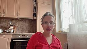 kinky glasses girl teases with huge assets long nails