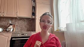 kinky glasses girl teases with huge assets long nails