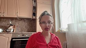 kinky glasses girl teases with huge assets long nails