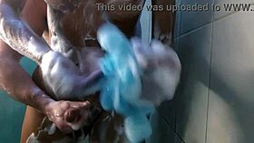 Couple Jerks Huge Shemale Cock in Bath Cum Together