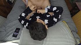 Handjob leads to thick cum mouthful before bedtime