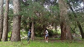 old farmer pounds tight young college girl's juicy pussy in outdoor field gaping orgasm