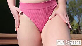 Stunning Babe Teases Hairy Pussy in Outdoor Yoga