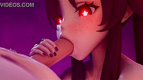 hu tao gets horny slurping cock till it explodes with cum 😘💦