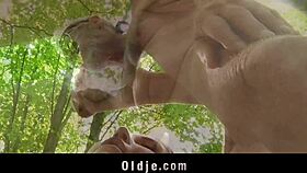 Old Man Savagely Pounds Bent-Over Young Girl Deep In Forest