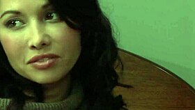 Big tits latina fingers petite babysitter's shaved pussy while kissing!