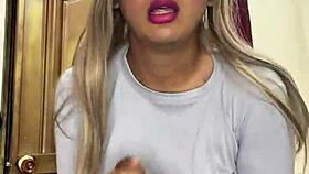 Stunning transsexual strokes and milks hot load at home