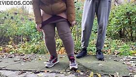 Curvy Milf Squats Pissing in Leggings Right Next to Me