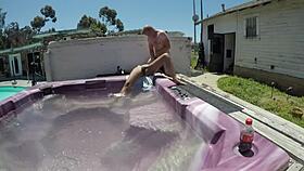 Skinny slut Dayanara gags deep on cock in hot tub choking hard