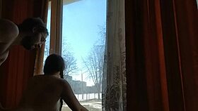 Helga Bosk risks outdoor orgasm sex by window as crowds pass nearby