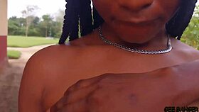 Curvy Ebony BBW Rides Big Cock in School Garden