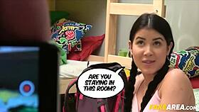 She catches hot teen stroking cock and jumps on for wild fuck