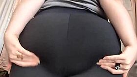 Chubby girl in leggings pulls panties aside for your face