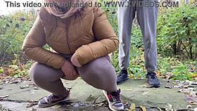 Curvy Milf Squats Pissing in Leggings Right Next to Me