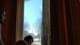 Helga Bosk risks outdoor orgasm sex by window as crowds pass nearby