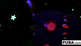 two hot blondes share a halloween pussy licking scare together