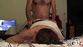 French Slut In Satin Lingerie Takes Deep Doggystyle Pounding