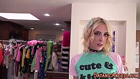 Blonde teen Alice Echo sucks big cock with her small tits out