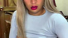 Stunning transsexual strokes and milks hot load at home