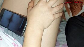 Woman Watches Porn, Grabs Cock For Handjob, Begs Fuck Till Squirting Orgasm