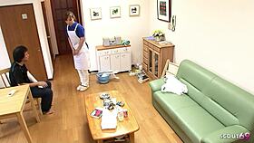 Old ugly guy seduces skinny japanese maid for creampie doggystyle at work