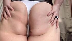 Chubby girl in leggings pulls panties aside for your face