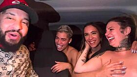 hey, uber driver picks up lesbian couple at airport and they all lick and squirt in the car