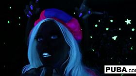 two hot blondes share a halloween pussy licking scare together