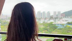 Brunette teen rides stranger's cock doggystyle after heated restaurant argument