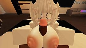 Shy roblox girl turns slutty riding big cock wildly