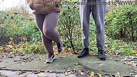 Curvy Milf Squats Pissing in Leggings Right Next to Me