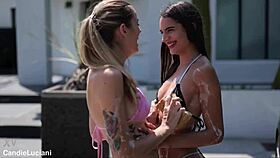 Oh god can you believe these sexy blondes licking wet pussies at Mercedes car wash outdoors