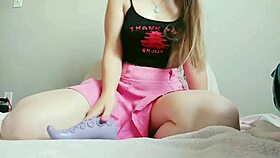 Naughty Masked Hentai Teen Teases Natural Tits in Pink Skirt Masturbating with Dildo