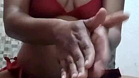 A tattooed wife sensually strips out of her miniskirt in teasing pov play