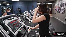 Horny shaved teen slut caught seeking public gym pussy pounding!