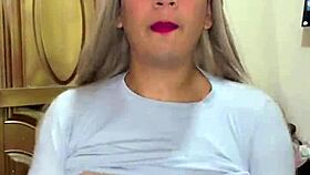 Stunning transsexual strokes and milks hot load at home