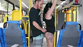 Old Pervert Gropes Curvy Brunette Masturbates to Bus Cumshot