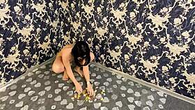 Giant woman crushes tiny sweet bears beneath her powerful curves