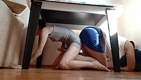 hiding under the desk rubbing wet pussies in miniskirts together?