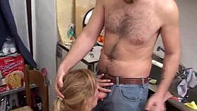 Amateur Italian Wife Unzips Fly for Kitchen Blowjob